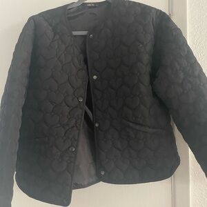 Micas Women's Black Heart-Quilted Puffer Jacket